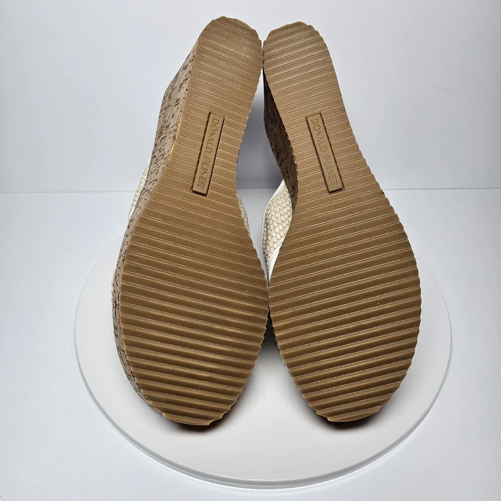 Donald Pliner Ilonar Wedge Platform Sandals Raffia Cork Neutral Tan White 10